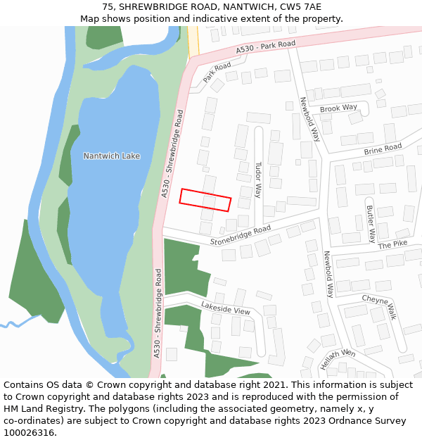75, SHREWBRIDGE ROAD, NANTWICH, CW5 7AE: Location map and indicative extent of plot