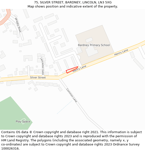 75, SILVER STREET, BARDNEY, LINCOLN, LN3 5XG: Location map and indicative extent of plot