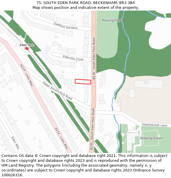 75, SOUTH EDEN PARK ROAD, BECKENHAM, BR3 3BA: Location map and indicative extent of plot