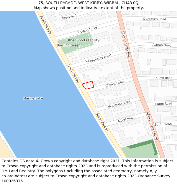 75, SOUTH PARADE, WEST KIRBY, WIRRAL, CH48 0QJ: Location map and indicative extent of plot