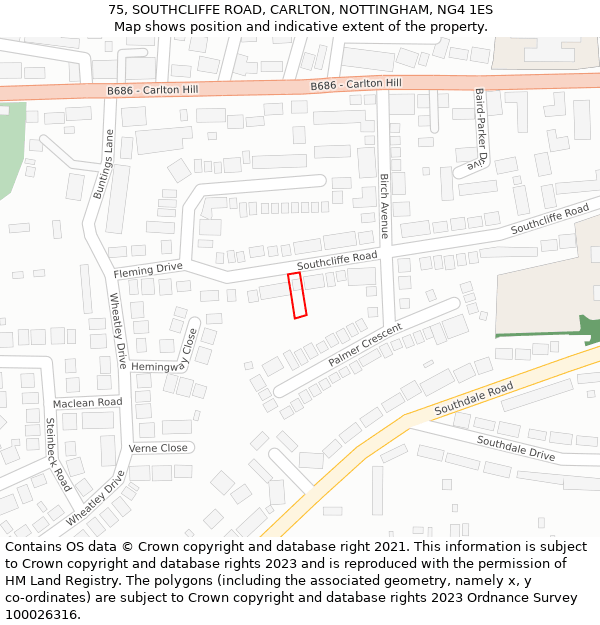 75, SOUTHCLIFFE ROAD, CARLTON, NOTTINGHAM, NG4 1ES: Location map and indicative extent of plot