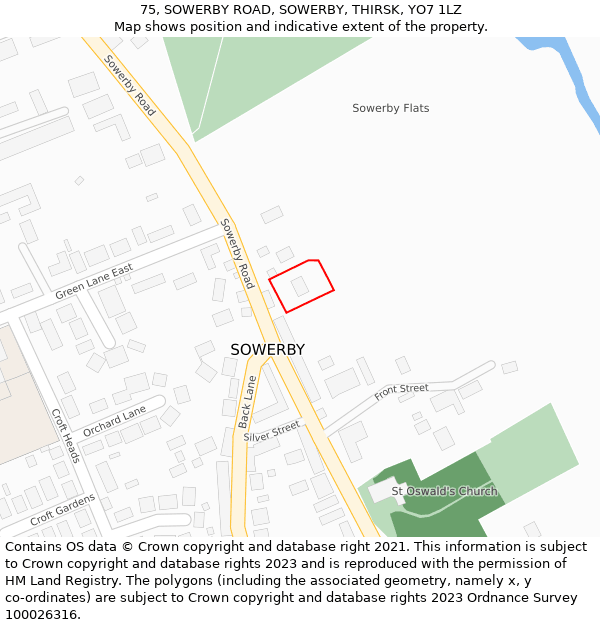 75, SOWERBY ROAD, SOWERBY, THIRSK, YO7 1LZ: Location map and indicative extent of plot