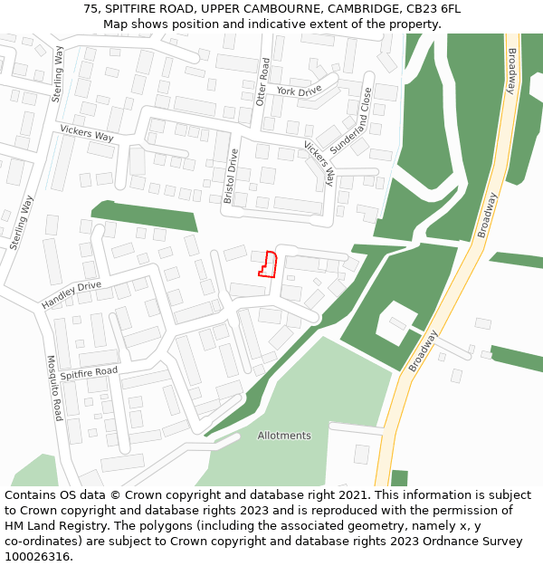 75, SPITFIRE ROAD, UPPER CAMBOURNE, CAMBRIDGE, CB23 6FL: Location map and indicative extent of plot