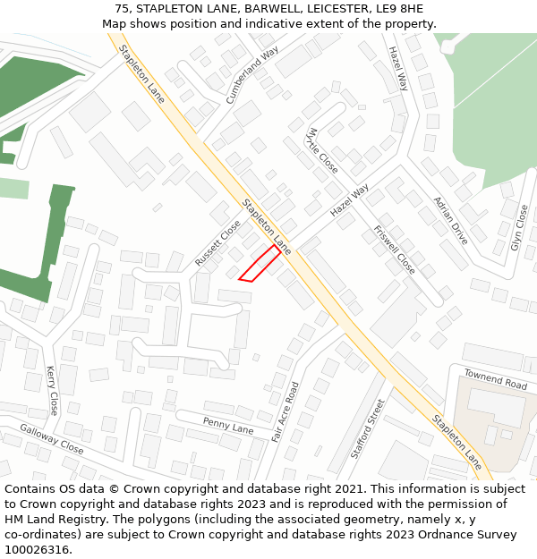 75, STAPLETON LANE, BARWELL, LEICESTER, LE9 8HE: Location map and indicative extent of plot