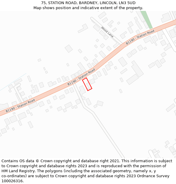 75, STATION ROAD, BARDNEY, LINCOLN, LN3 5UD: Location map and indicative extent of plot