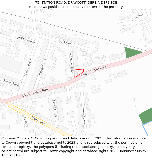 75, STATION ROAD, DRAYCOTT, DERBY, DE72 3QB: Location map and indicative extent of plot