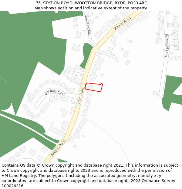 75, STATION ROAD, WOOTTON BRIDGE, RYDE, PO33 4RE: Location map and indicative extent of plot