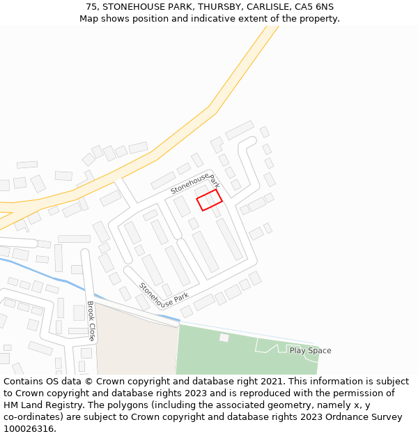 75, STONEHOUSE PARK, THURSBY, CARLISLE, CA5 6NS: Location map and indicative extent of plot