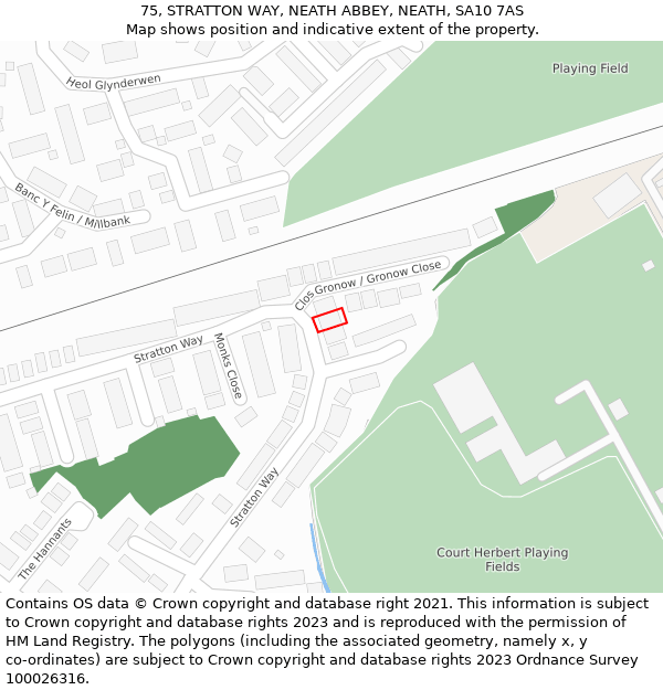 75, STRATTON WAY, NEATH ABBEY, NEATH, SA10 7AS: Location map and indicative extent of plot