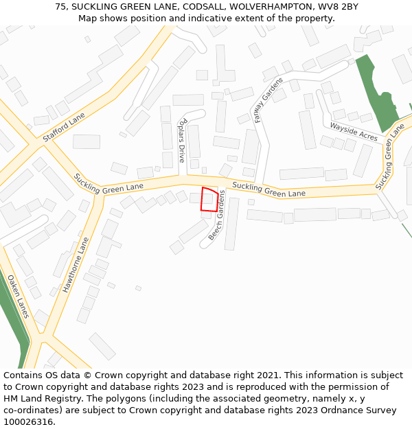 75, SUCKLING GREEN LANE, CODSALL, WOLVERHAMPTON, WV8 2BY: Location map and indicative extent of plot