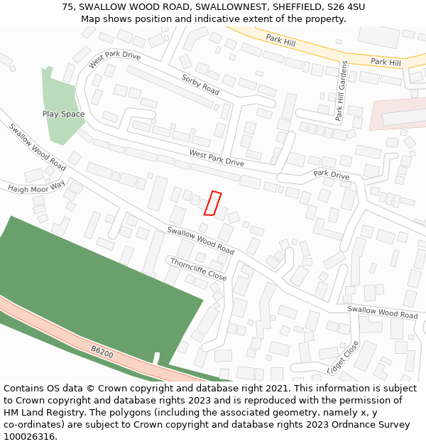 75, SWALLOW WOOD ROAD, SWALLOWNEST, SHEFFIELD, S26 4SU: Location map and indicative extent of plot