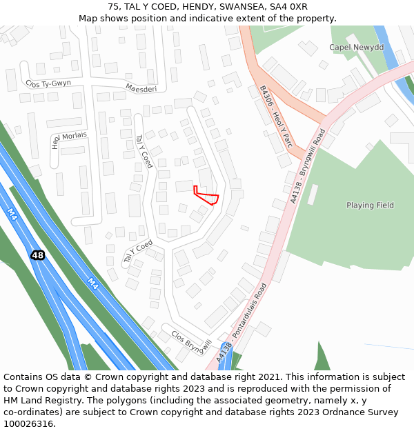 75, TAL Y COED, HENDY, SWANSEA, SA4 0XR: Location map and indicative extent of plot