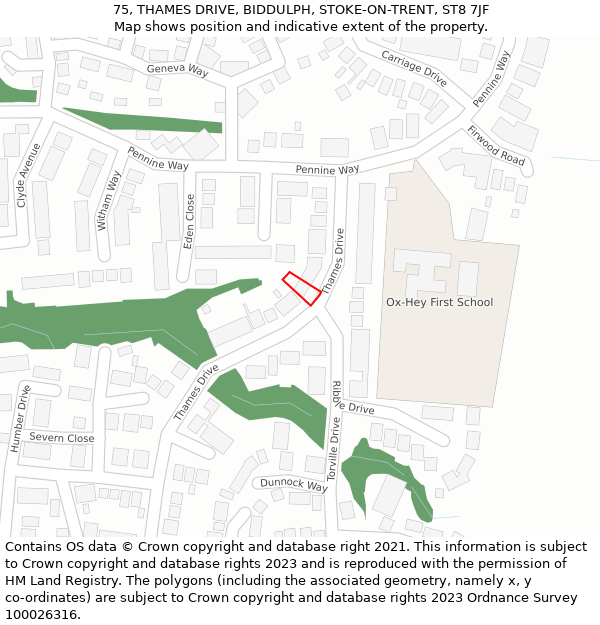 75, THAMES DRIVE, BIDDULPH, STOKE-ON-TRENT, ST8 7JF: Location map and indicative extent of plot