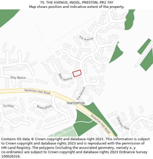 75, THE AVENUE, INGOL, PRESTON, PR2 7AY: Location map and indicative extent of plot