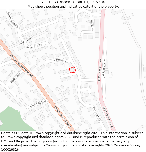 75, THE PADDOCK, REDRUTH, TR15 2BN: Location map and indicative extent of plot