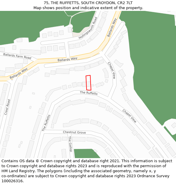 75, THE RUFFETTS, SOUTH CROYDON, CR2 7LT: Location map and indicative extent of plot