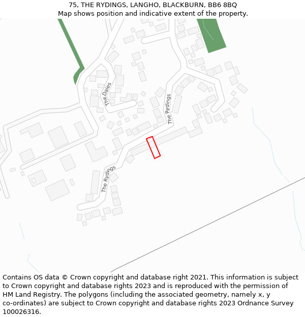 75, THE RYDINGS, LANGHO, BLACKBURN, BB6 8BQ: Location map and indicative extent of plot