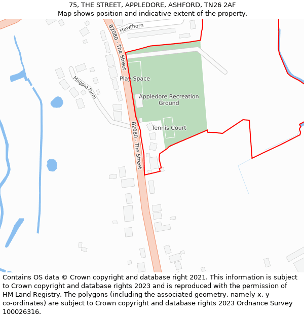 75, THE STREET, APPLEDORE, ASHFORD, TN26 2AF: Location map and indicative extent of plot