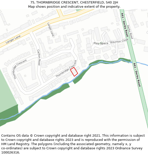 75, THORNBRIDGE CRESCENT, CHESTERFIELD, S40 2JH: Location map and indicative extent of plot