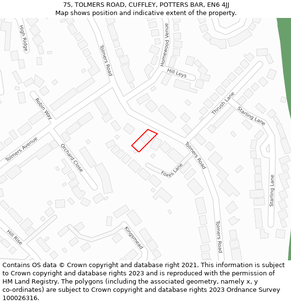 75, TOLMERS ROAD, CUFFLEY, POTTERS BAR, EN6 4JJ: Location map and indicative extent of plot