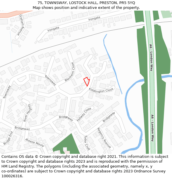 75, TOWNSWAY, LOSTOCK HALL, PRESTON, PR5 5YQ: Location map and indicative extent of plot