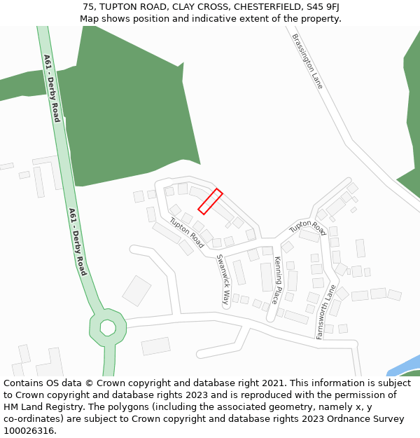 75, TUPTON ROAD, CLAY CROSS, CHESTERFIELD, S45 9FJ: Location map and indicative extent of plot