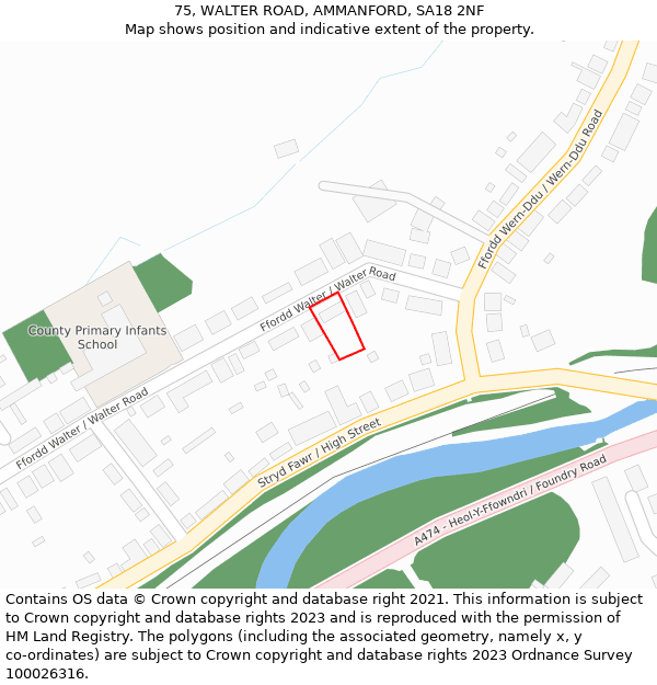 75, WALTER ROAD, AMMANFORD, SA18 2NF: Location map and indicative extent of plot