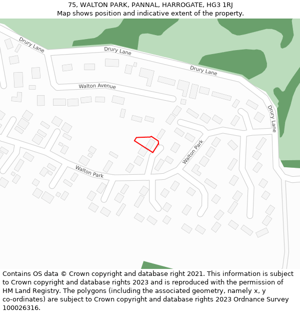 75, WALTON PARK, PANNAL, HARROGATE, HG3 1RJ: Location map and indicative extent of plot