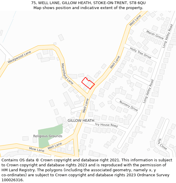 75, WELL LANE, GILLOW HEATH, STOKE-ON-TRENT, ST8 6QU: Location map and indicative extent of plot