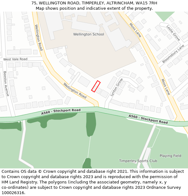75, WELLINGTON ROAD, TIMPERLEY, ALTRINCHAM, WA15 7RH: Location map and indicative extent of plot