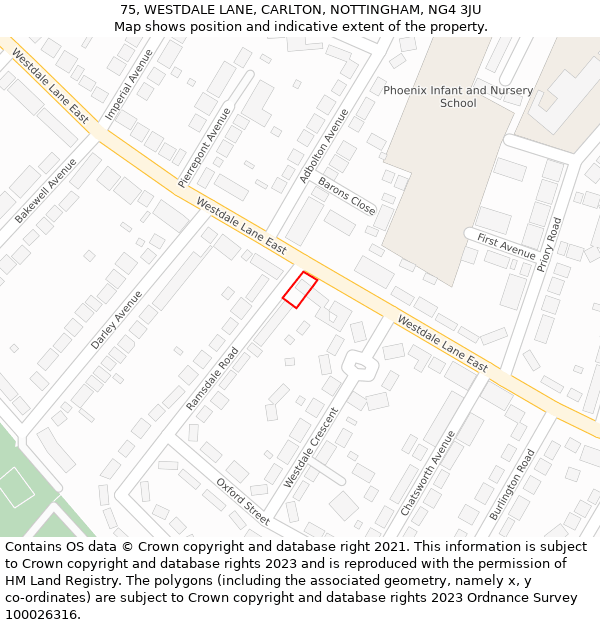 75, WESTDALE LANE, CARLTON, NOTTINGHAM, NG4 3JU: Location map and indicative extent of plot