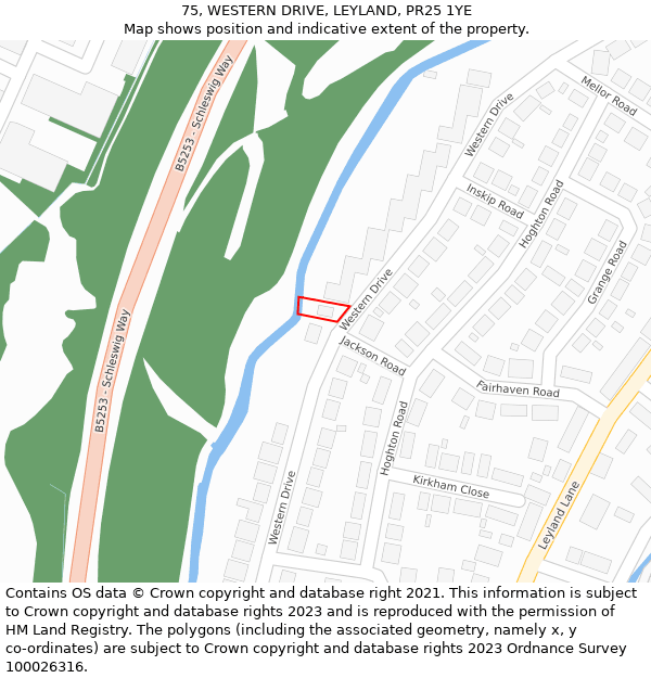 75, WESTERN DRIVE, LEYLAND, PR25 1YE: Location map and indicative extent of plot