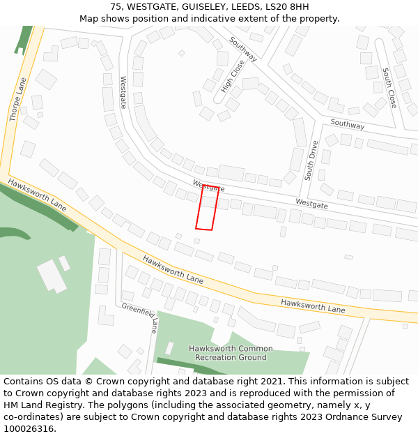 75, WESTGATE, GUISELEY, LEEDS, LS20 8HH: Location map and indicative extent of plot