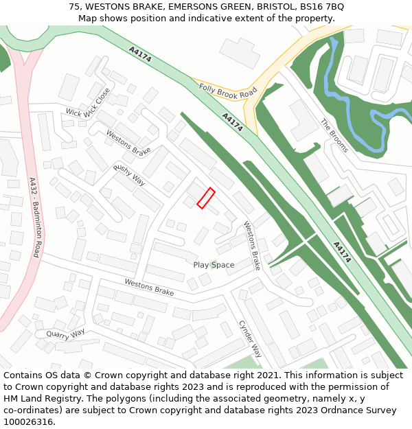 75, WESTONS BRAKE, EMERSONS GREEN, BRISTOL, BS16 7BQ: Location map and indicative extent of plot