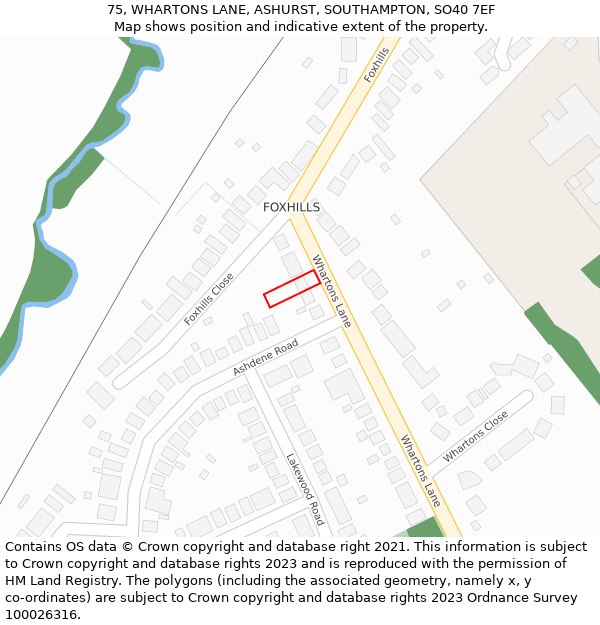 75, WHARTONS LANE, ASHURST, SOUTHAMPTON, SO40 7EF: Location map and indicative extent of plot