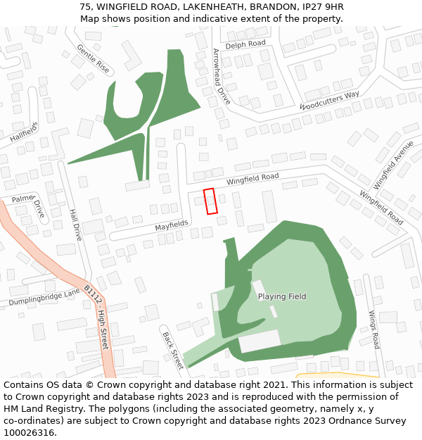 75, WINGFIELD ROAD, LAKENHEATH, BRANDON, IP27 9HR: Location map and indicative extent of plot