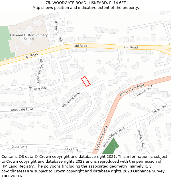 75, WOODGATE ROAD, LISKEARD, PL14 6ET: Location map and indicative extent of plot