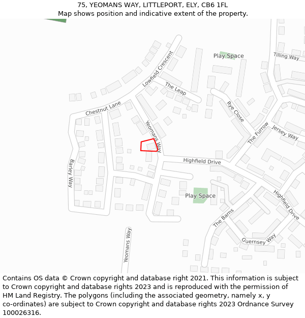 75, YEOMANS WAY, LITTLEPORT, ELY, CB6 1FL: Location map and indicative extent of plot