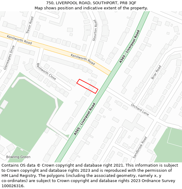 750, LIVERPOOL ROAD, SOUTHPORT, PR8 3QF: Location map and indicative extent of plot