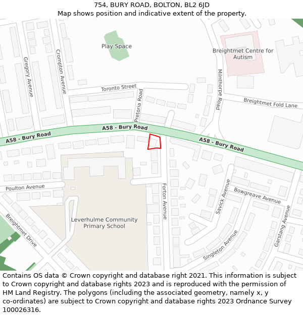 754, BURY ROAD, BOLTON, BL2 6JD: Location map and indicative extent of plot