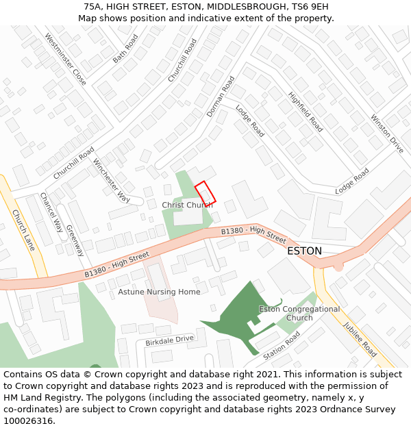 75A, HIGH STREET, ESTON, MIDDLESBROUGH, TS6 9EH: Location map and indicative extent of plot