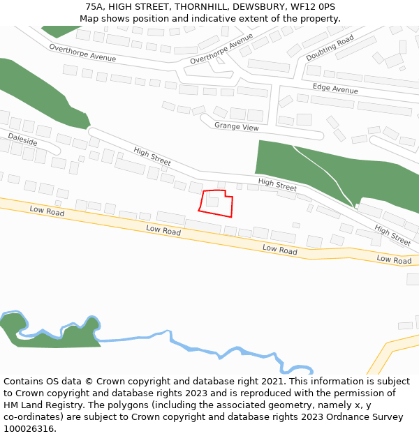 75A, HIGH STREET, THORNHILL, DEWSBURY, WF12 0PS: Location map and indicative extent of plot