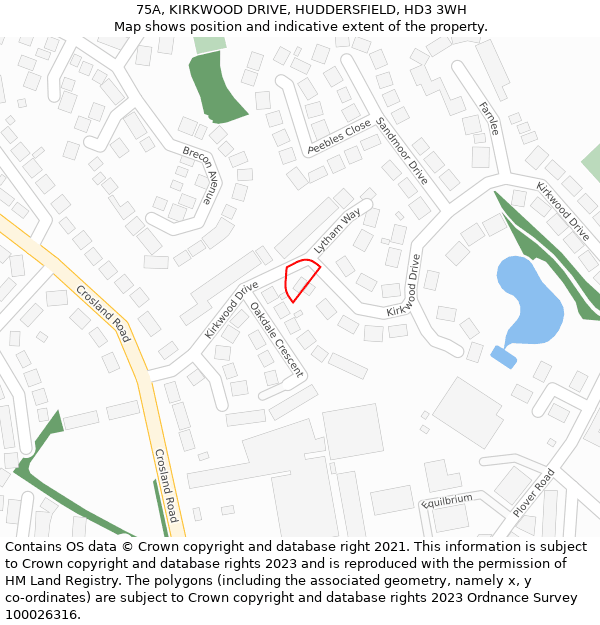 75A, KIRKWOOD DRIVE, HUDDERSFIELD, HD3 3WH: Location map and indicative extent of plot