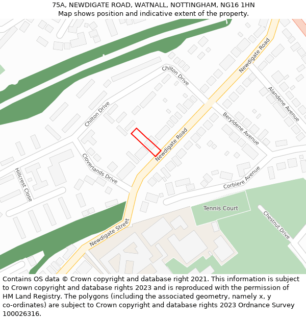 75A, NEWDIGATE ROAD, WATNALL, NOTTINGHAM, NG16 1HN: Location map and indicative extent of plot