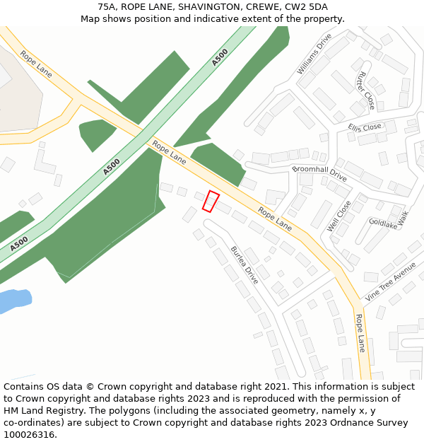 75A, ROPE LANE, SHAVINGTON, CREWE, CW2 5DA: Location map and indicative extent of plot