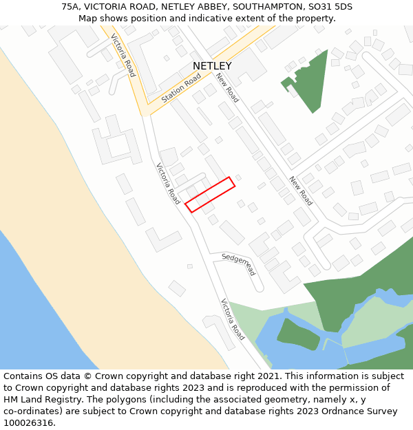 75A, VICTORIA ROAD, NETLEY ABBEY, SOUTHAMPTON, SO31 5DS: Location map and indicative extent of plot