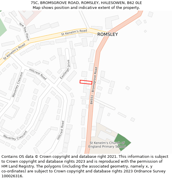 75C, BROMSGROVE ROAD, ROMSLEY, HALESOWEN, B62 0LE: Location map and indicative extent of plot