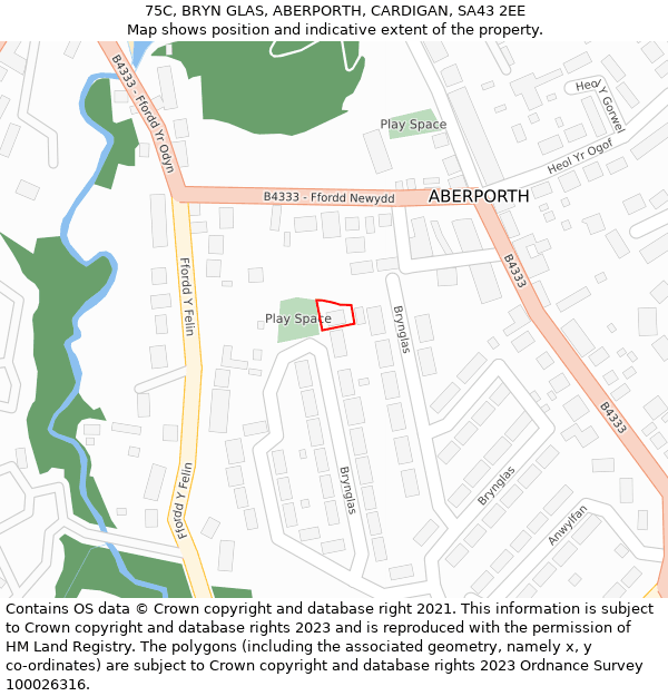 75C, BRYN GLAS, ABERPORTH, CARDIGAN, SA43 2EE: Location map and indicative extent of plot