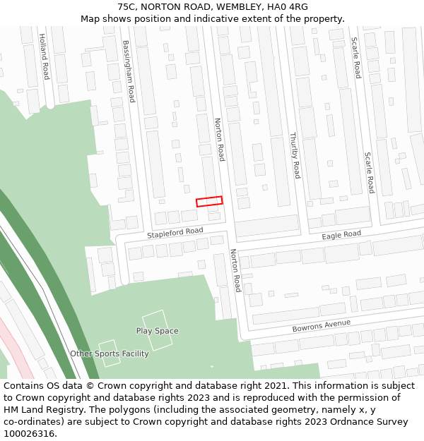 75C, NORTON ROAD, WEMBLEY, HA0 4RG: Location map and indicative extent of plot