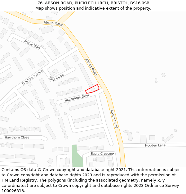 76, ABSON ROAD, PUCKLECHURCH, BRISTOL, BS16 9SB: Location map and indicative extent of plot